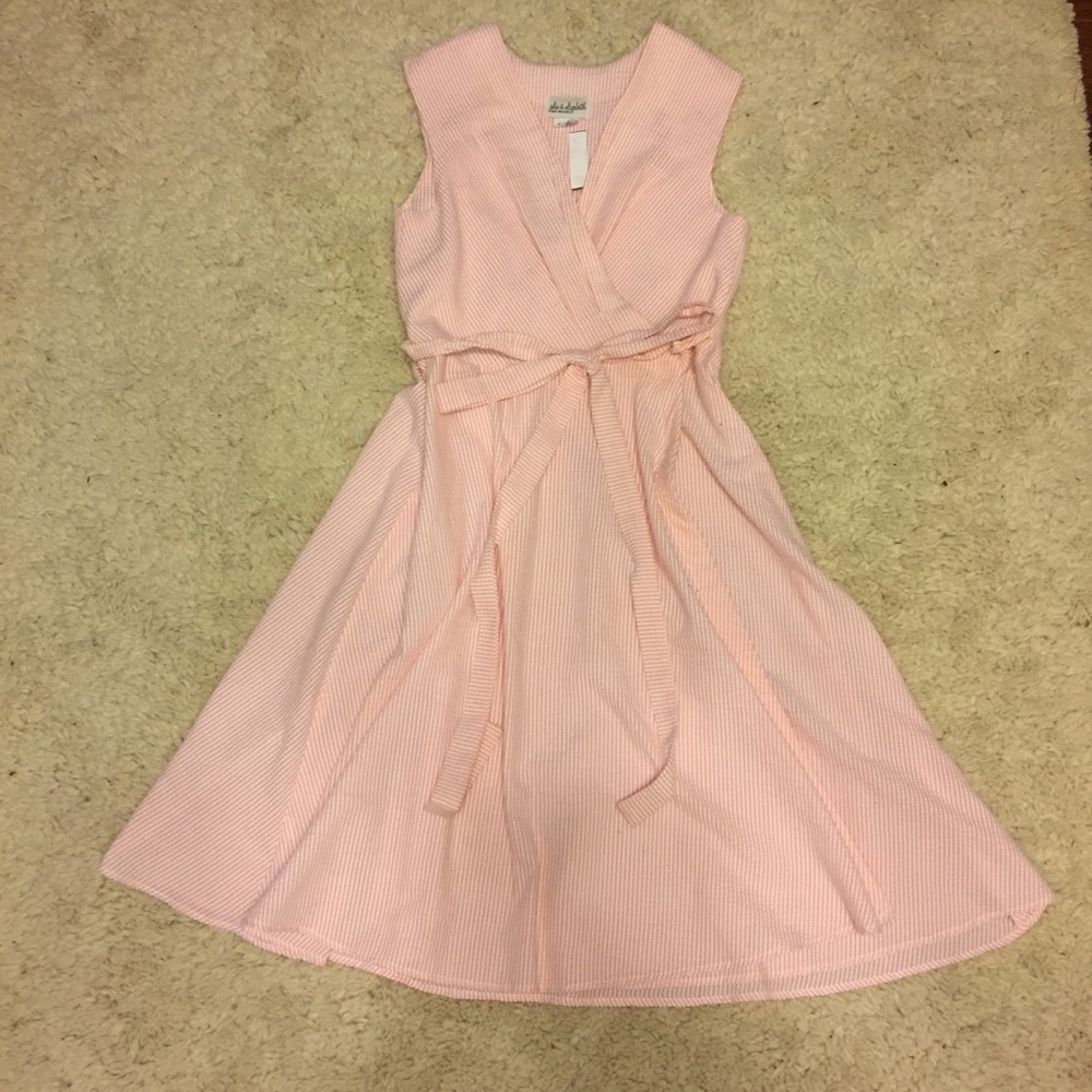 Jolie & Elizabeth Pink/White Seersucker Wrap Dress